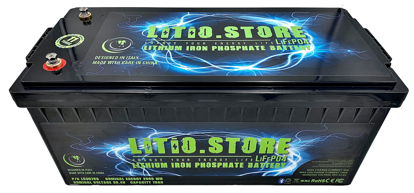 Batterie LiFePO4 36V 100Ah 3840Wh 100A BMS Lithium Serie bluetooth Litio Store