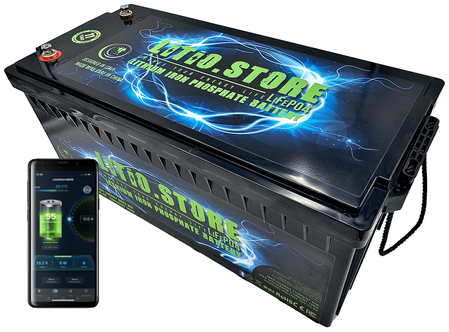 Batterie LiFePO4 36V 100Ah 3840Wh 100A BMS Lithium Serie bluetooth Litio Store
