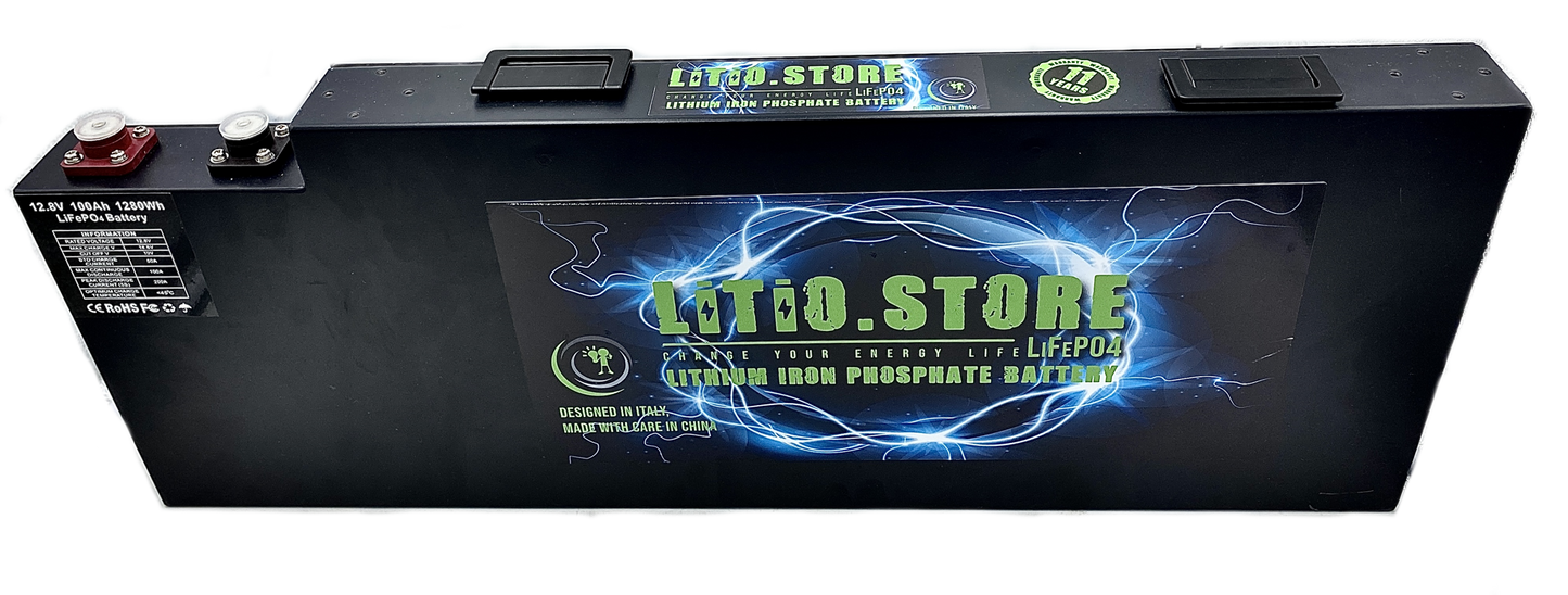 Batterie LiFePO4 12V 100Ah 1280Wh 100ABMS Lithium Serie ULTRASLIM Metal 60mm