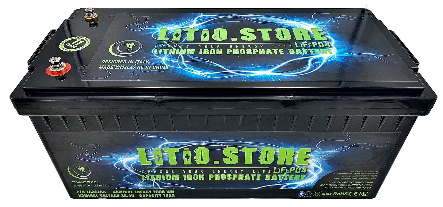 Batterie LiFePO4 36V 78Ah 3000Wh 100A BMS Lithium Serie bluetooth Litio Store